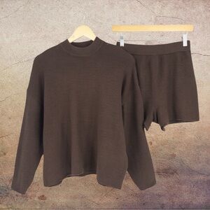 Zenana Cozy Knit Sweater & Shorts Set - Dark Brown